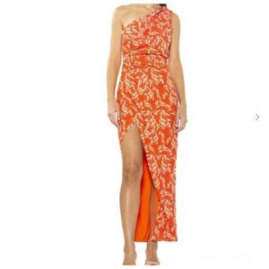 Alexia Admor Alessi Gown One Shoulder Dress Women Size 2 Orange Cocktail Party